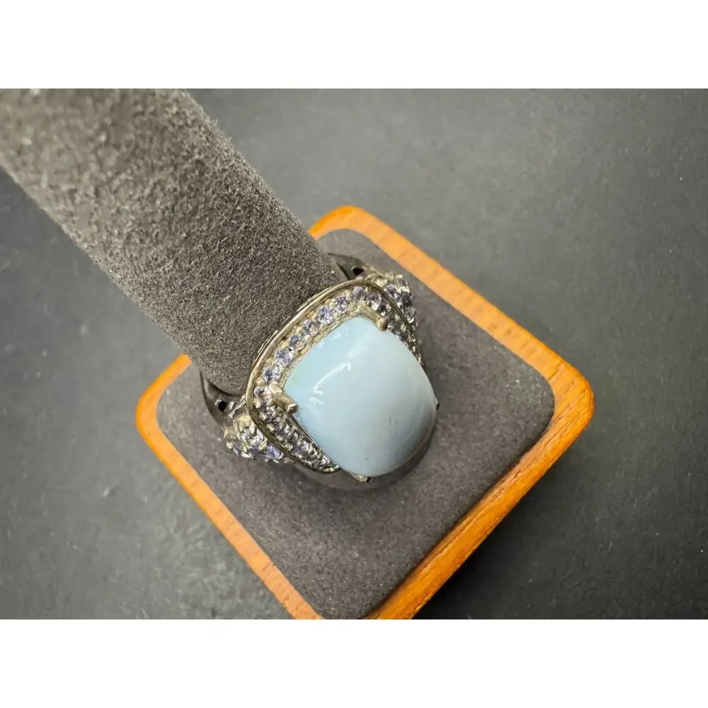 Vtg STS Chuck Clemency Sterling Silver 925 Blue Ring Tanzanite Filigree Sz 10